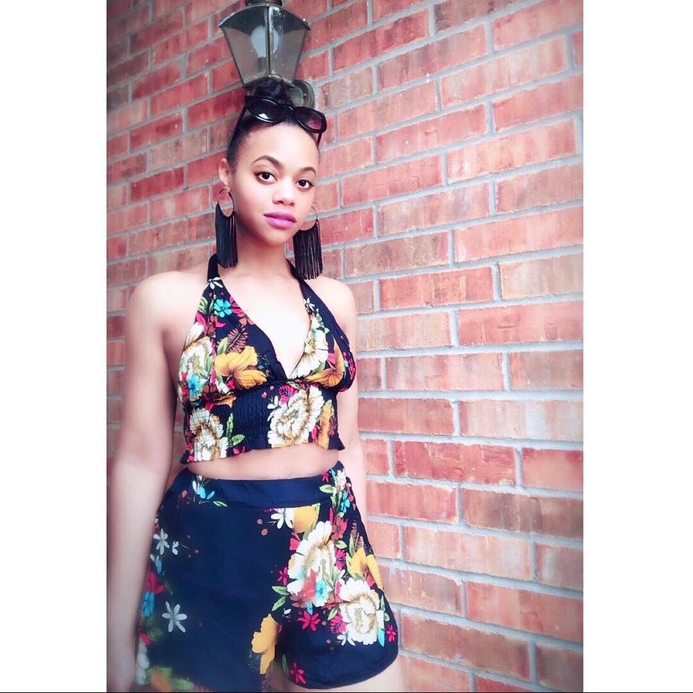 Two piece floral short and halter set